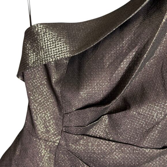Rickie Freeman Teri Jon Bronze One Shoulder Jacquard Peplum Formal Gown 16 - Picture 8 of 13